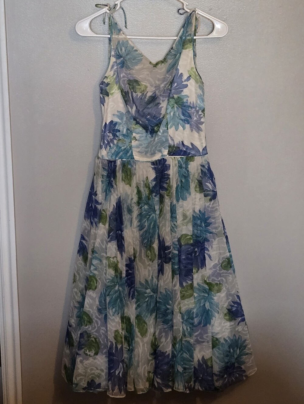 1960s Vintage Emma Domb floral chiffon Circle Full Skirt Cocktail Dress